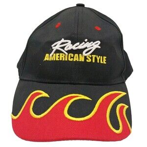 Racing American Style Hat Cap Strap Back Black Red Flames  #N020